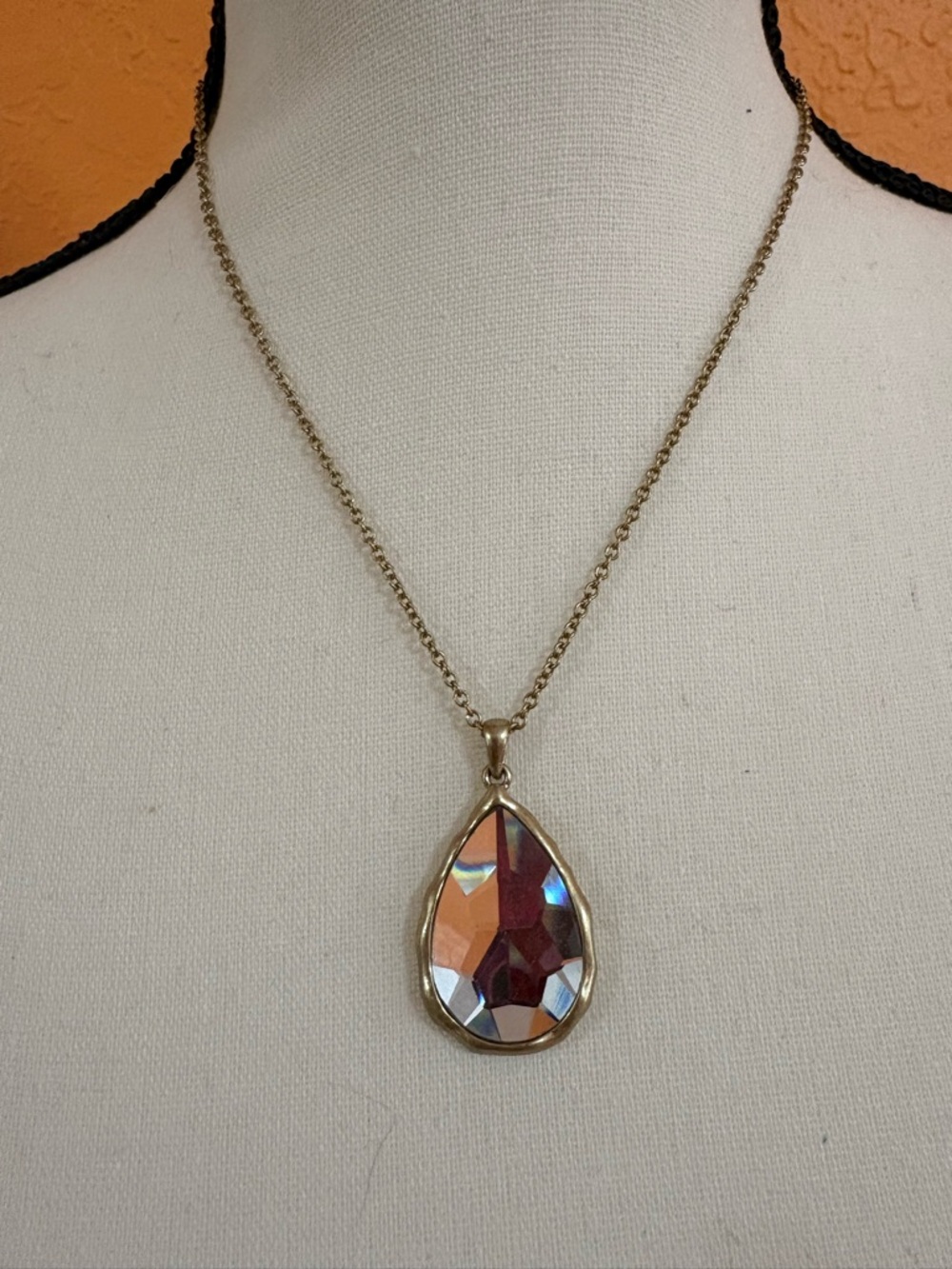 Lia Sophia Gold-Tone Necklace with Iridescent Teardrop Pendant